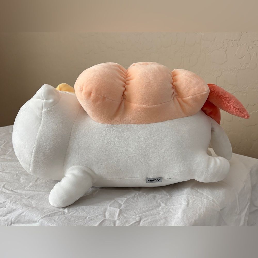 Sassy Shrimp Cat by Miniso White and Orange Stuffed Animal Toy Plush Angry Cat - Picture 2 of 7